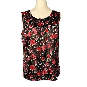 SEMANTIKS FLORAL SLEEVELESS BLOUSE RED BLACK PRINT SIZE L EUC